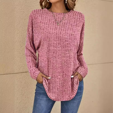 Women's sweater ribbed knit elegant round neck, casual, long sleeves
