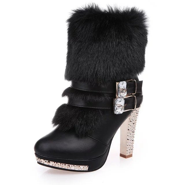 Women's Boots rhinestone fur high heels elegant, warm, comfort