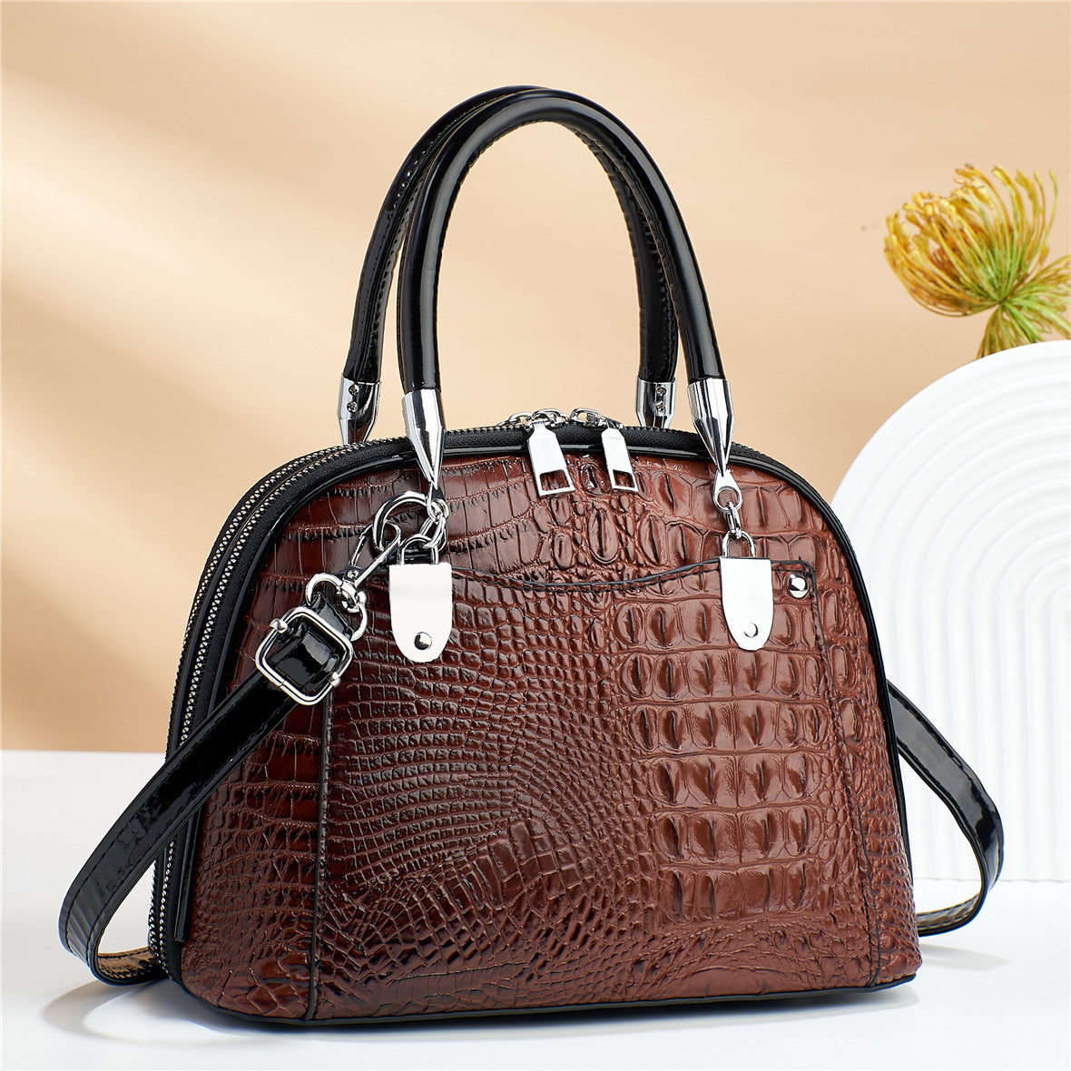 Women's handbag leather crocodile pattern retro luxury shoulder strap