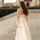 Women’s Wedding Dress Elegant V Neck Long Sleeve Bridal Gown Mori Style-3