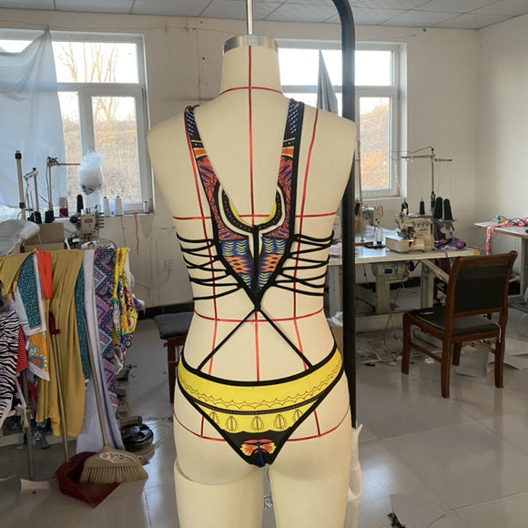 Women's swimwear one-piece elegant ethnic print