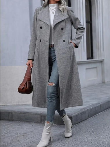 Buy gray Women's Elegant Woolen Coat Long Slim Fit Warm