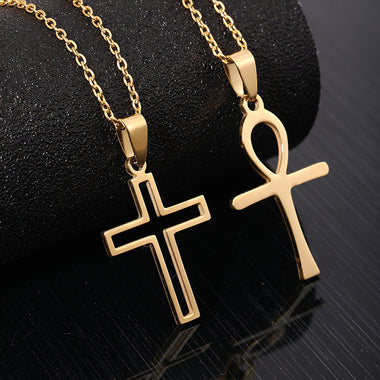 Necklace elegant cross pendant stainless steel unisex
