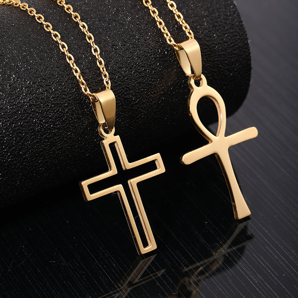 Necklace elegant cross pendant stainless steel unisex