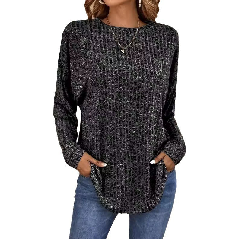 Women's sweater ribbed knit elegant round neck, casual, long sleeves