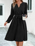 Women's dress trapeze, elegant long sleeve, solid belted, V neck