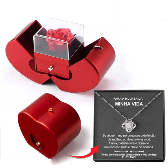 Luxury Red Apple Jewelry Box with Eternal Rose & Gift Necklace