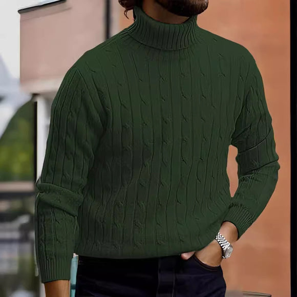 Men's sweater pullover knit casual retro twisted flower turtleneck