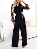 Women's Elegant Jumpsuit Sequined Top Wide Leg Pants Casual Suit-10