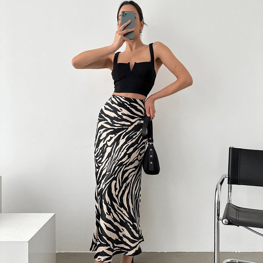 Women's maxi skirt elegant flared zebra striped trapeze