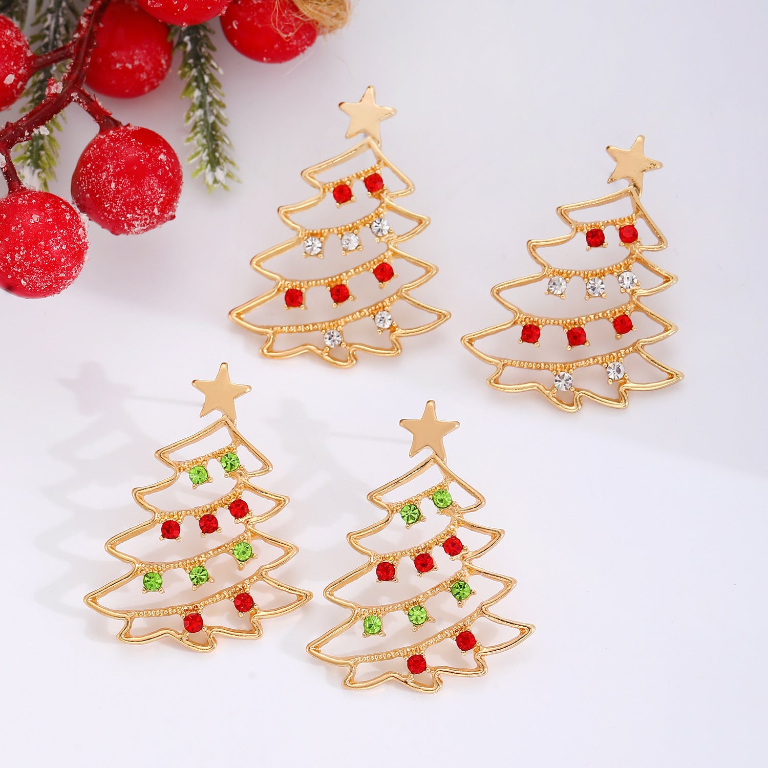 Women's earrings shaped like a Christmas tree  elegant in colored zircon