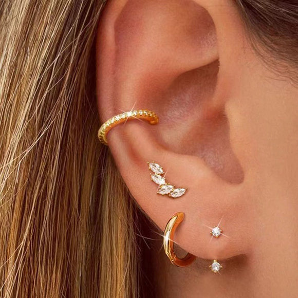 Women's Earrings galvanized brass four pieces zircon inlaid