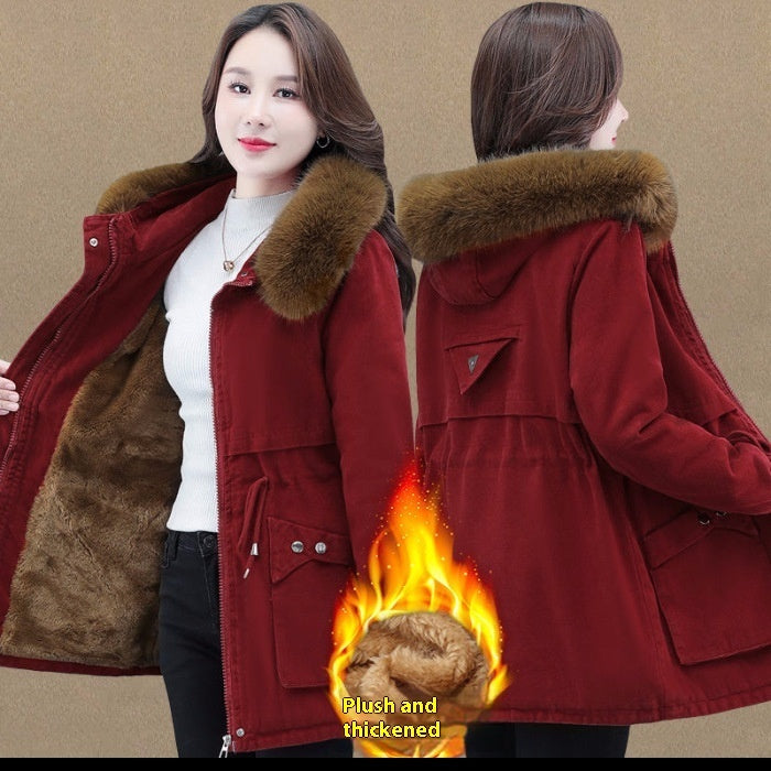 Women's coat mid-length thick in cotton fur collar