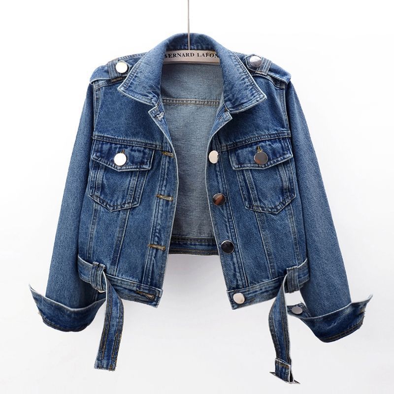 Women's short jacket denim elegant in cotton lace-up loose casual