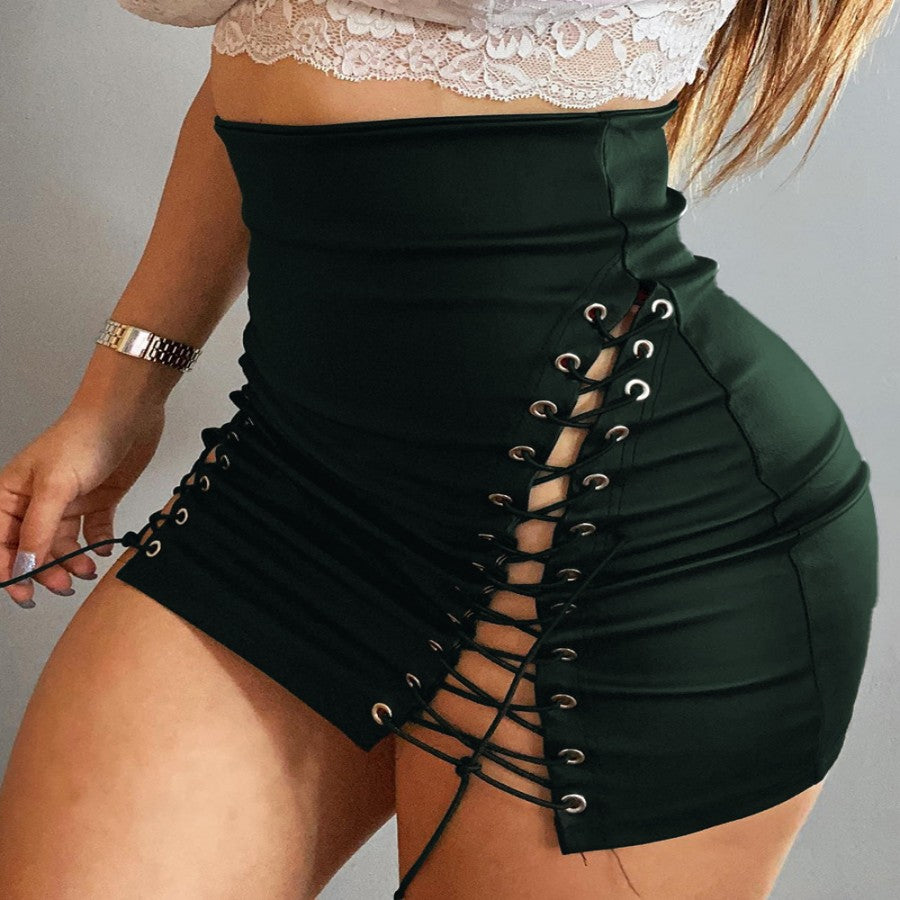 Women's skirt tight leather, side lace-up, high waist, evening, summer