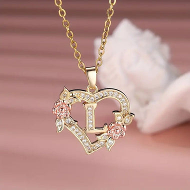 Buy letter-l Women's necklace flower letters of love heart elegant fashionable