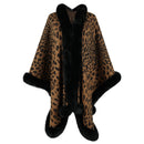 Women's Cape Cardigan with fur collar leopard print coats elegant thick warm