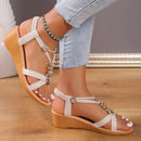 Women's sandals beaded wedge elegant bohemian, Stretchy