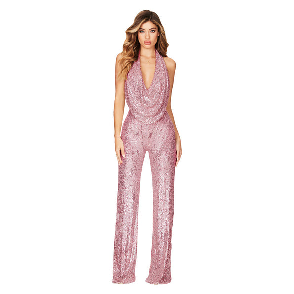 Women’s Jumpsuit Elegant Shiny Sleeveless Sequined Sparkly Formal