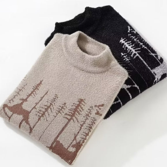 Men’s Sweater Pullover Elegant Half Turtleneck Warm Autumn Winter Knit