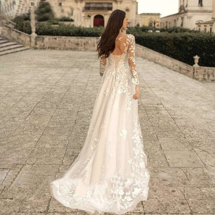Women’s Wedding Dress Mori Style Elegant Long Sleeve Bridal Gown
