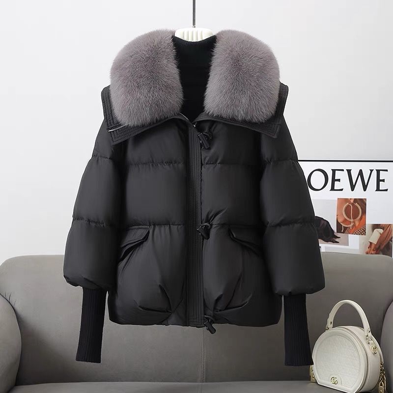 Women's down jacket padded cotton puffers fox fur collar short thick