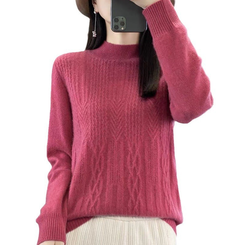 Women's sweater knitted stand collar, solid color, comfortable, warm