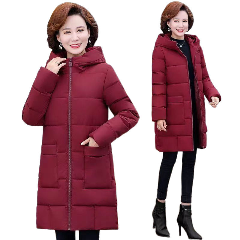 Women's jacket cotton padded hot thick hood elegant snow coat