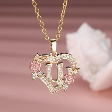 Buy letter-u Women's necklace flower letters of love heart elegant fashionable
