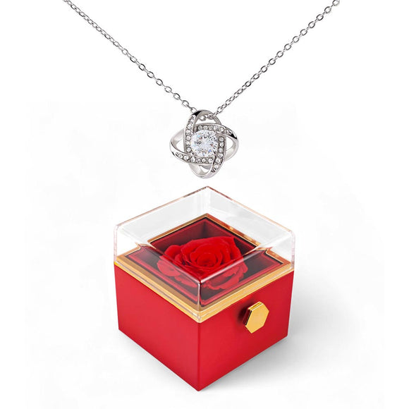 For Beautiful Mom- Eternal Love Knot Necklace with Preserved Rose Gift Box