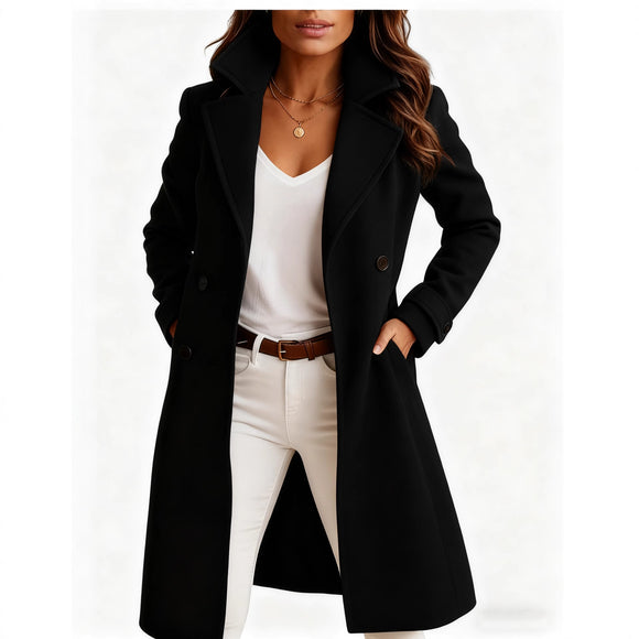 Women's Elegant Mid Length Wool Coat for Autumn Winter