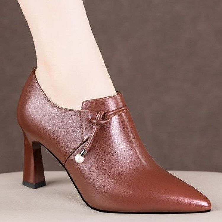 Women Shoes pointed mid heel elegant, side zipper confortable