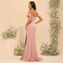 Women’s Gowns Mermaid Bridesmaid Satin Elegant Off Shoulder Dress