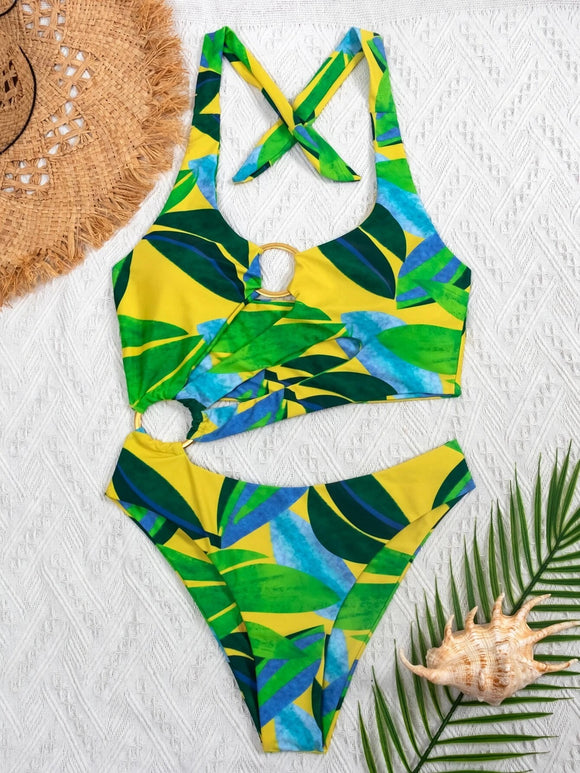 Women's swimwear one-piece push up elegant print