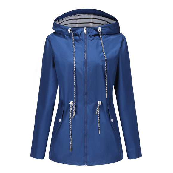 Women's jacket hooded waterproof elegant windbreaker zipper