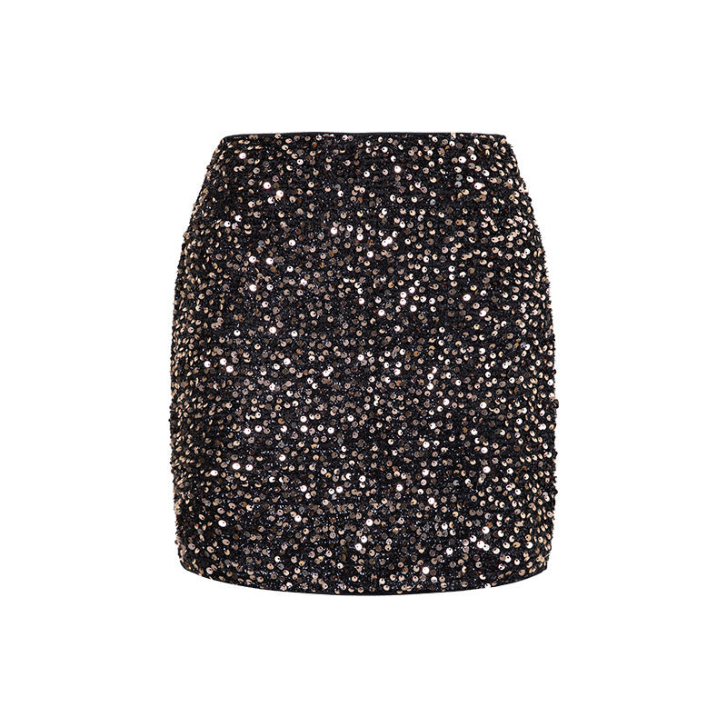 Women's short skirt elegant sequined high waist