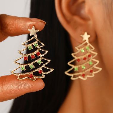 Women's earrings shaped like a Christmas tree  elegant in colored zircon