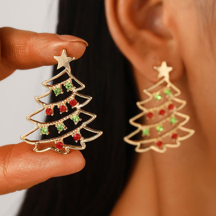 Women's earrings shaped like a Christmas tree  elegant in colored zircon