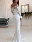 Women’s wedding Dress Off Shoulder Lace Long Sleeve Mopping Gown