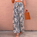 Women's Tie-Waist Floral Wide Leg Pants, Summer Trousers, Printed