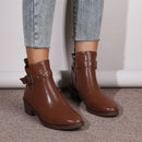 Women's Boots Elegant Retro Chunky Heel Studded Buckle Pointed Toe-4