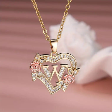 Buy letter-w Women's necklace flower letters of love heart elegant fashionable