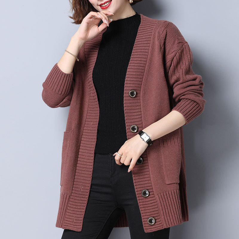 Women's Cardigan sweater knitted single-breasted elegant soft, solid