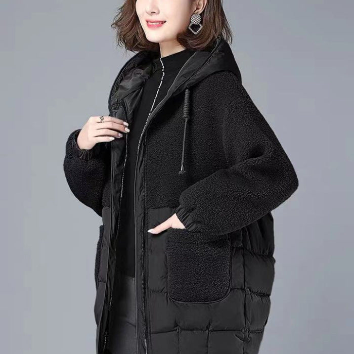 Women's coat padded cotton elegant hooded loose mid-length thickened