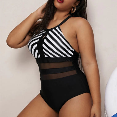 Women's swimsuit one-piece elegant backless striped