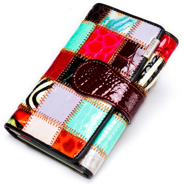 Buy patent-leather-square Women's wallet long leather zipper Bohemia elegant