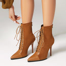 Women's Short Boots High Heels Elegant Pointed Knight Drawstring-1