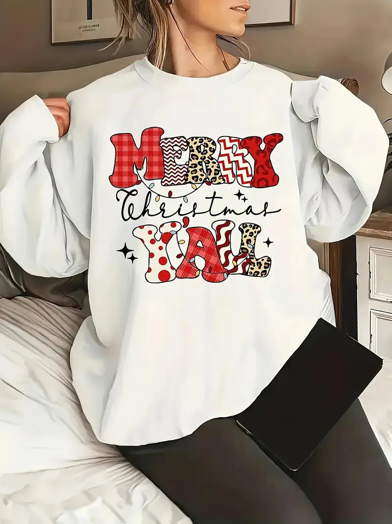 Women's sweatshirt Christmas series print elegant round neck