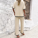 Women's sets elegant striped knitted sexy summer top straight trousers