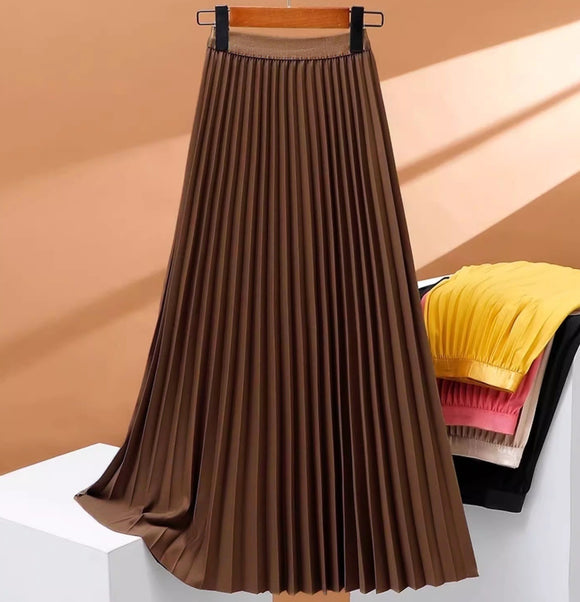 Women's skirt pleated elegant high waisted solid versatile
